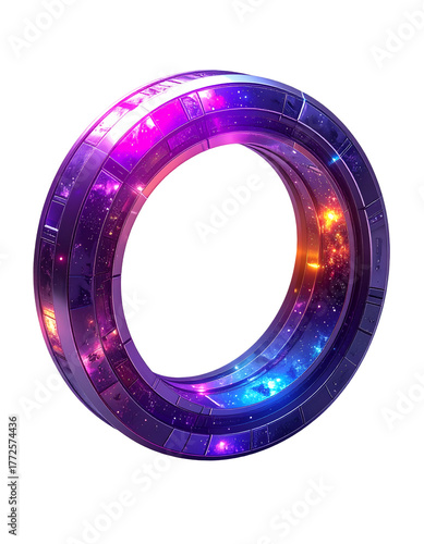 Sci-fi Cosmic Portal Ring with Nebula and Stars in Vibrant Colors