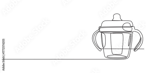 Baby sippy cup Continuous one line drawing. Continuous One Line Drawing Baby Icons