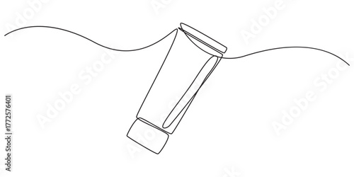 Cream, Moisturizer continuous line art, Continuous one line drawing of cosmetic cream tube. Skin care cream in single line draw illustration. Editable stroke, A single line drawing of a cream tube.