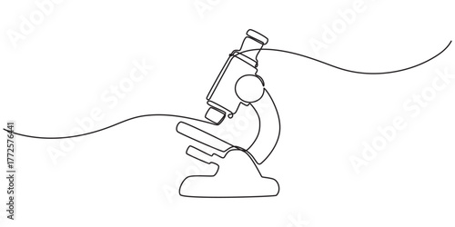 Continuous one line drawing of microscope laboratory. Microscope line art vector illustration. Research and science, microbiology medical research concept