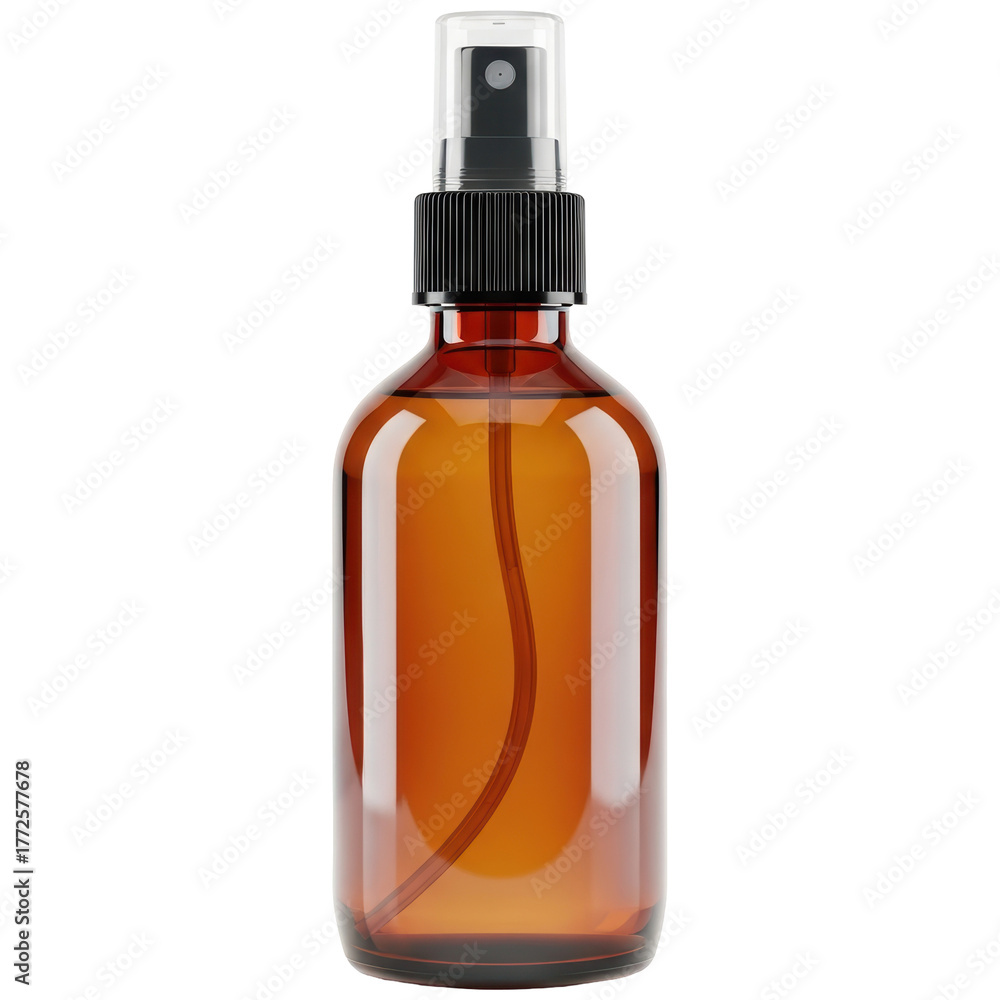 Fototapeta premium Amber glass spray bottle with fine mist pump for cosmetic and essential oil packaging