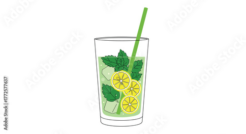 Refreshing lemonade with mint and ice cubes in a tall glass, perfect for summer refreshment and healthy lifestyle content