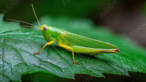 Wallpaper Mural Close-Up of a Vibrant Green Grasshopper on a Leaf During Daylight in a Natural Environment Torontodigital.ca