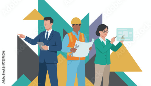 Diverse professional team executive engineer and manager collaborating on development and technology