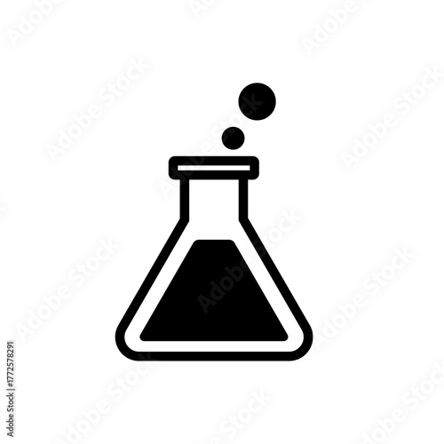 Conical laboratory flask vector icon with liquid and bubbling reaction, perfect for chemistry, experiments, and scientific research