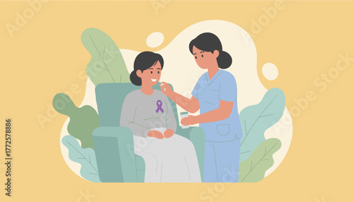 Nurse helps patient take medication Home care for chronic disease and awareness concept