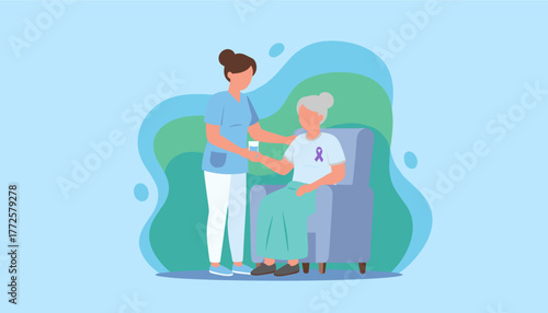 Caregiver helps senior woman take medicine Elder home care medical support and awareness