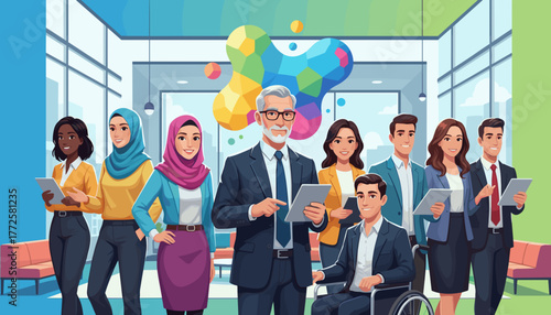 Diverse business team collaborating in a modern office Inclusion leadership and success