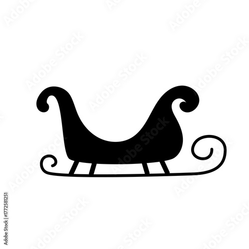 Cute Christmas Sleigh Silhouette Vector, Black Line Art for Holiday Crafts