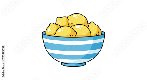 Fresh vibrant lemons piled high in a charming striped bowl, perfect for summer recipes and bright designs
