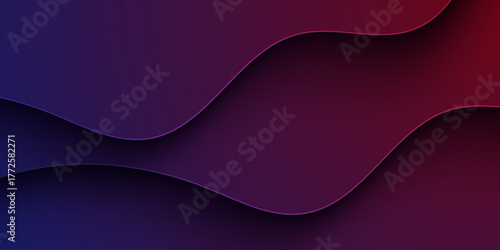 Abstract dark blue and red gradient wave pattern background. Realistic shadow papercut texture concept design.