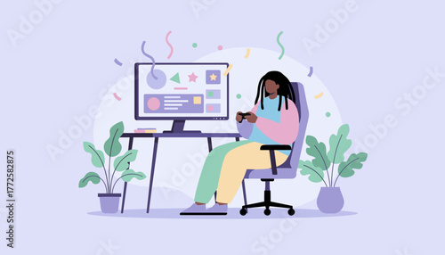 Woman gamer playing video games on PC Concept of modern leisure esports and digital hobby