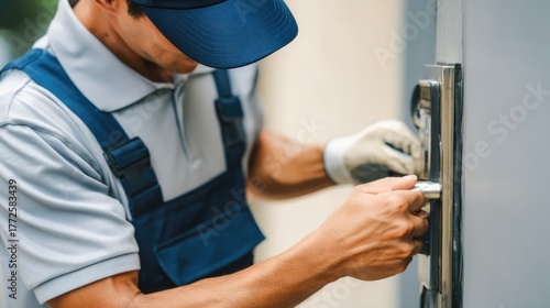Locksmith Repairing Modern Door Lock Mechanism