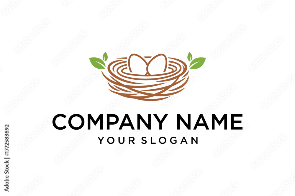 custom made wallpaper toronto digitalNatural Bird's Nest with Two Eggs and Green Leaves Logo Illustration