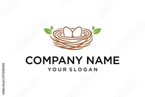 Wallpaper Mural Natural Bird's Nest with Two Eggs and Green Leaves Logo Illustration Torontodigital.ca