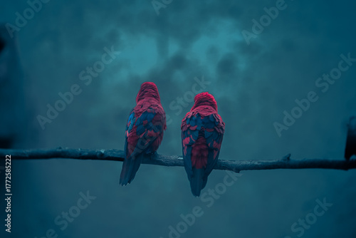 two parrots on a branch