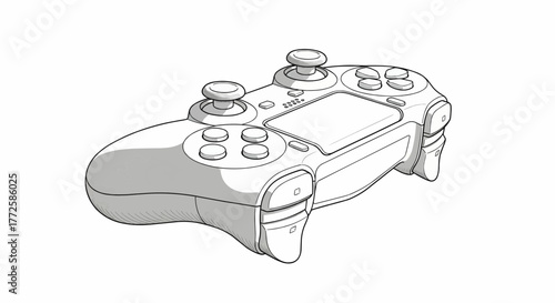 Sketch Style Game Console Controller Vector Black Silhouette & Outline