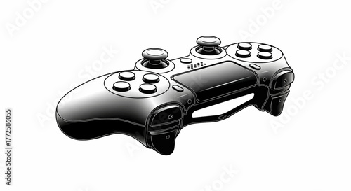 Sketch Style Game Console Controller Vector Black Silhouette & Outline