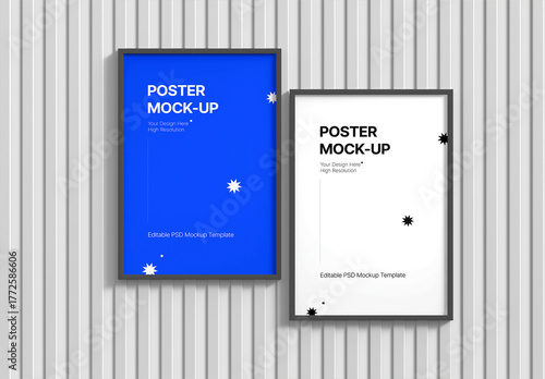 Two Poster Frame Mockup on Wall