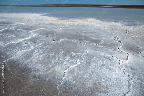 The picturesque shore of the salt lake Elton. Volgograd region, Russia