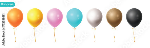 Elegant colorful balloons with golden ribbons isolated on white background. Perfect for birthday, anniversary, and celebration design themes.