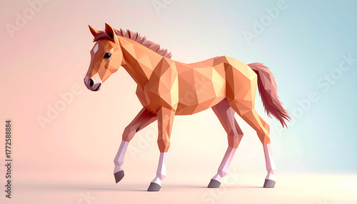 【2026年 午年】ローポリゴンで表現された子馬の3Dイラスト、モダンな年賀状素材