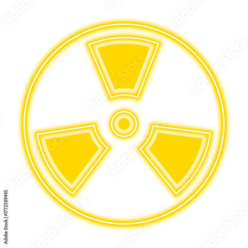 The radiation sign. Yellow neon warning sign radiation of atomic danger. An icon for web design. Illustration, on a transparent background.