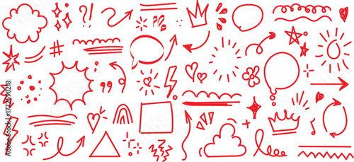 Obraz na plátně hand-drawn red frames and border decorative doodle items underline vector illus