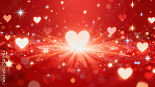 Romantic heart background with glowing lights and sparkling stars
