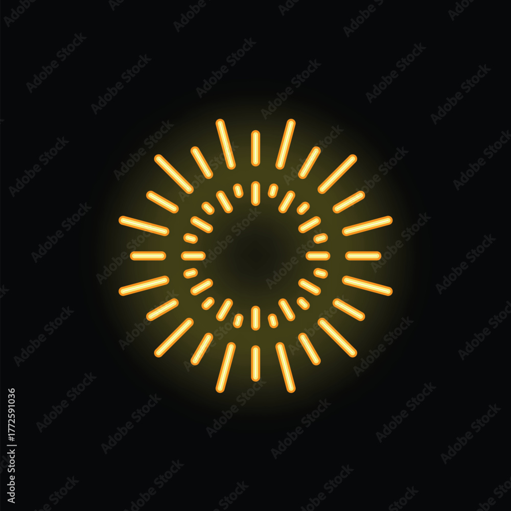 Fototapeta premium Bright yellow neon light effect is creating a sun shape with rays of light emanating from a circular center