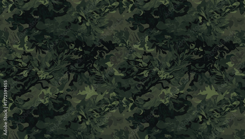 Fototapeta premium Seamless 2D pattern with green military camouflage design