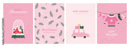 Cute hand drawn set of Christmas Cards, lovely designs, trendy illustrations for season banner, poster, cover - vector