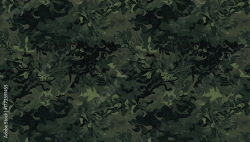 Seamless 2D pattern with green military camouflage design
