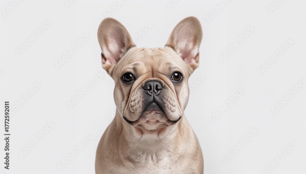 Fototapeta premium Studio portrait of a charming small bulldog against a plain white backdrop