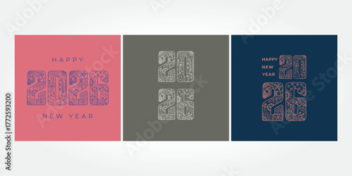 Set Of 2026 New Year Typography Greeting Card Background