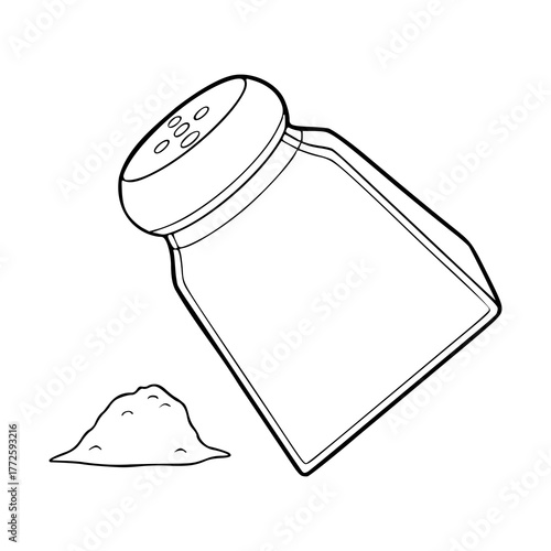 outline vector of salt or pepper shaker and spice pile