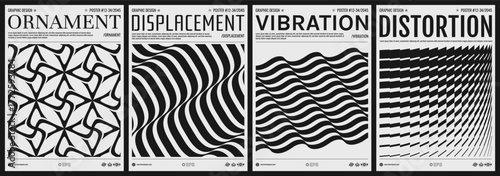 Wavy pattern with optical illusion. Abstract striped background. Image of many rectangular flat shapes. Abstract geometric pattern. Cover design template. Vector for banner, flyer or brochure.