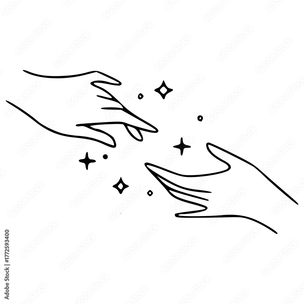 Obraz premium magical connecting hands line art vector