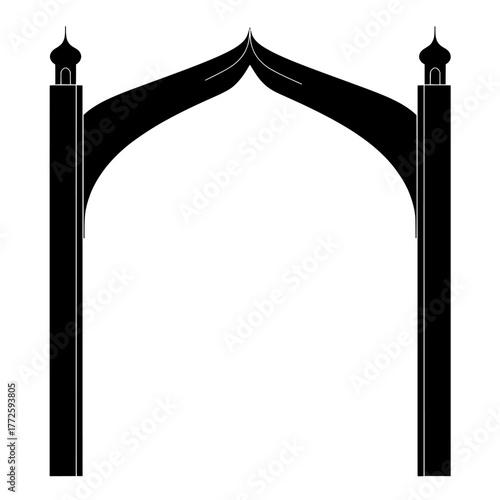 Colorful flat modern illustration of a Ramadan arch with a silhouette