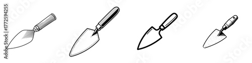 Modern icon featuring a realistic trowel or scraper for drywall or plastering purposes