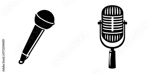 A simple, modern illustration of a microphone is provided, ideal for incorporation into microphone-themed logos and icons