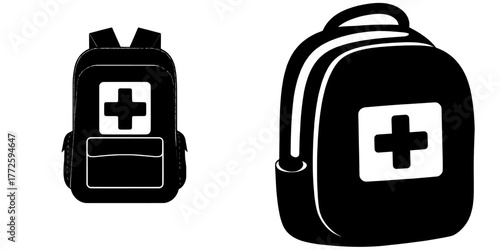 Modern emergency first aid backpack isolated on a white background illustration