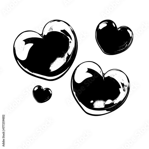 Romantic love symbols featuring 3D glossy shiny soap bubbles in heart shapes on a pink background are ideal for Valentine's Day greeting cards, wedding invitations, or a girl's birthday party with