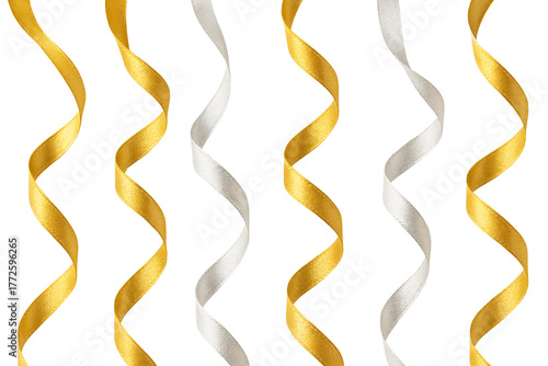 Golden and silver spiral ribbons. Festive accent.
