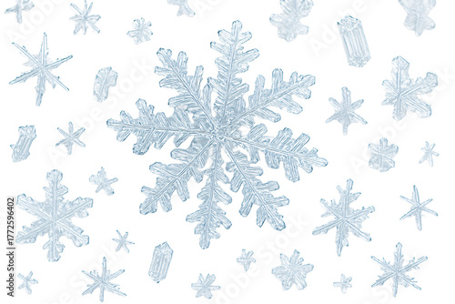 Snowflake pattern. Light winter atmosphere.