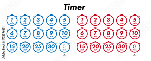 タイマーアイコン（Timer／ストップウォッチ・分表示・青赤カラー）残り時間