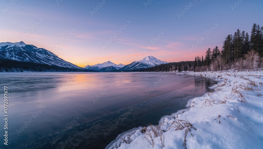 Obraz premium Early spring scenery of frozen Windermere Lake, erosion risk