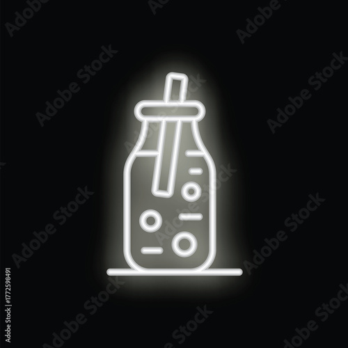 White neon sign depicting a glass of bubble tea with a straw in a dark setting
