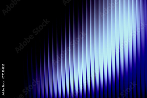 Abstract glowing Blue and Teal gradient light, distorted stripes with glass effect on dark background, fractal ribbed texture. futuristic glowing rays pattern, modern digital backdrop. 