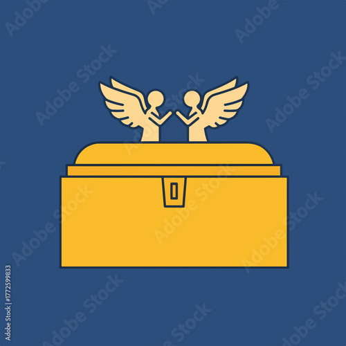 Ark of the Covenant flat design icon. Biblical religious symbol from the Old Testament. Golden chest with cherubim angels graphic